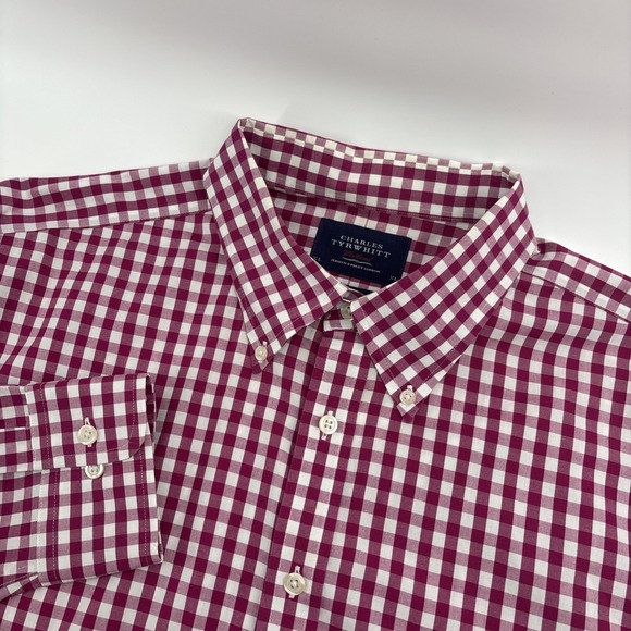 Charles Tyrwhitt Other - Charles Tyrwhitt Weekend Shirt Mens XL  Magenta White Check Classic Fit Non Iron